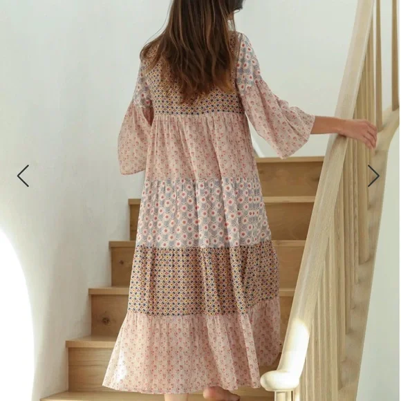 EUC Natural Life Charlotte Cotton Midi Dress - 100% Cotton - Wildflower Wonder - Picture 2 of 3